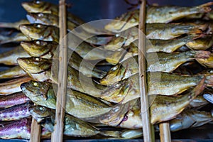 Grilled sardines in an Asian market. Here the fish market is really popular and the food