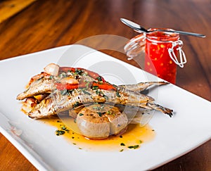 Grilled Sardines Plate with Red Pepper and Potato