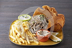 Grilled Sardines plate served with tartar dip