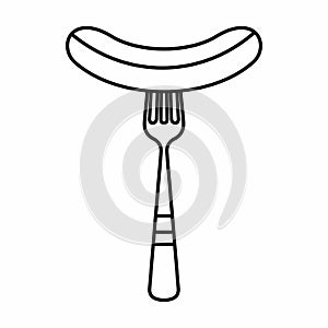 Grilled sausage on a fork icon, outline style