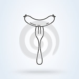 Grilled sausage on fork outline. minimalizm Simple vector modern icon design illustration