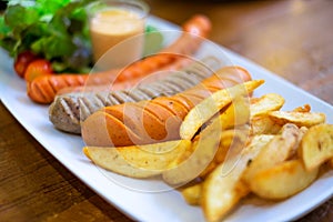 Grilled Sausage and French Fries