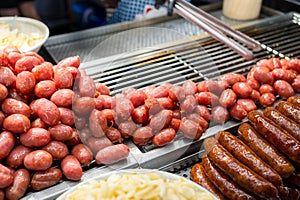 Grilled sausage in street market