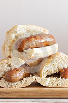 Grilled sausages with bread ready to serve on the table