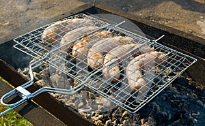 Grilled sausages closeup