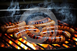 Grilled sausages on the coal grate
