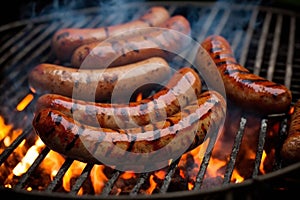 Grilled sausages on the coal grate