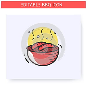 Grilled sausages color icon. Editable illustration