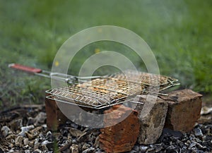 Grilled sausages outdoor bbq Roasted pork barbecue cooking fire