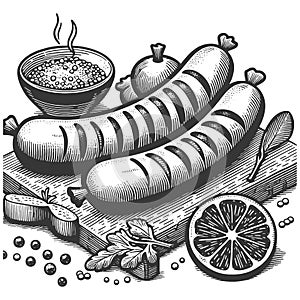 Grilled sausages sketch vector photo
