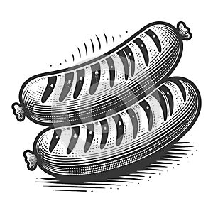 Grilled sausages sketch raster photo