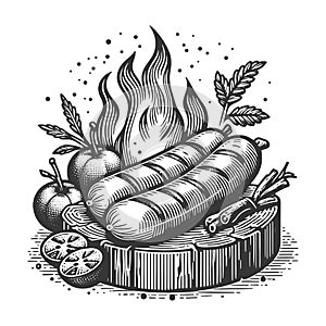 Grilled sausages sketch raster photo