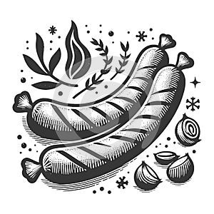 Grilled sausages sketch vector photo