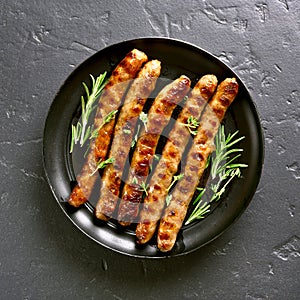 Grilled sausages, top view