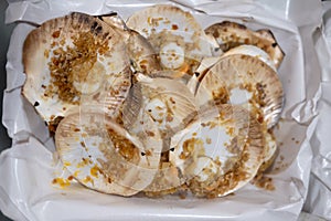 Grilled scallops shell with butter and garlic