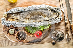 Grilled sea bass fish.
