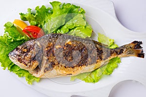 Grilled sea fish from above.Sea brem.