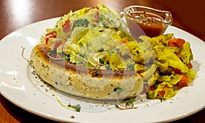 grilled seitan with different vegetables.