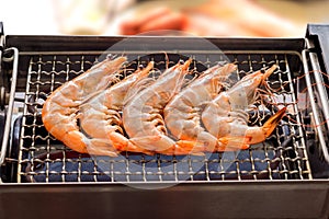 Grilled shrimp or easy BBQ grilled shrimp on electric grill., C