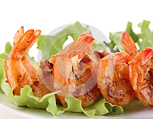 Grilled shrimp and salad