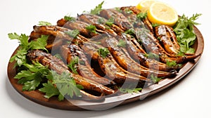 Grilled Shrimp On Wooden Platter: A Mehmed Siyah-kalem Inspired Delight
