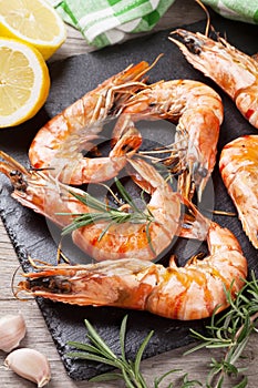 Grilled shrimps on stone plate