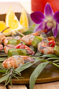 Grilled shrimps, tropical