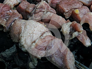 Grilled skewers with smoke and grease