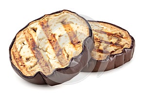 grilled sliced eggplant isolated on white background. clipping path