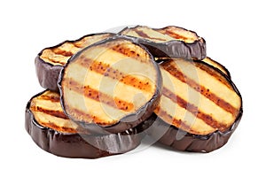 grilled sliced eggplant isolated on white background. clipping path