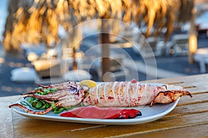 Grilled squid in a beach tavern