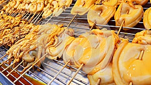 Grilled Squid Popular Street Food In Thailand BBQ Squid On A Stick Grilled Buttered Fresh Squid Many Of Grilled Squid In Thai Mark