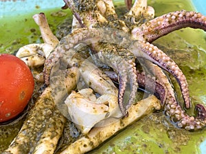 Grilled Squid Tentacle with Olive Oil and Herbs