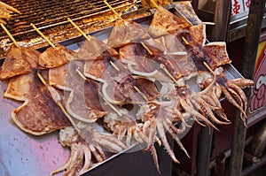 Grilled squids closeup