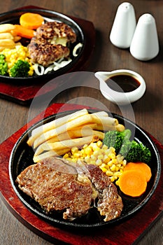 Grilled steak and vegetables