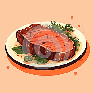 Grilled steak and vegetables on the plate, vector illustration