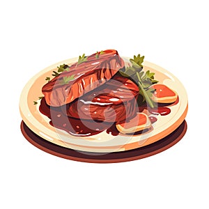 Grilled steak and vegetables on the plate, vector illustration