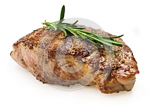 Grilled steak on white background