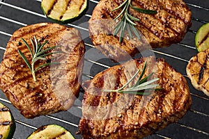 grilled steaks and vegetables