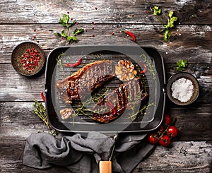 Grilled strip steak with spices