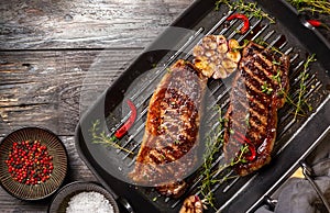 Grilled strip steak with spices