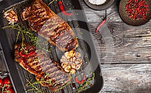 Grilled strip steak with spices