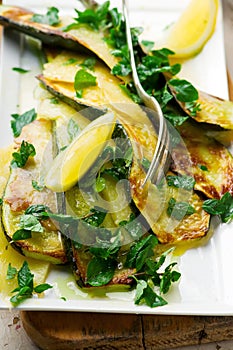 Grilled summer squash and cheese lemon mint