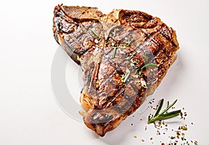 Grilled t-bone steak and garnish with copy space