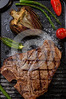 Grilled T-Bone Steak and Vegetables