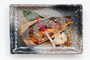 Grilled Teriyaki Saba Grilled Mackerel with Teriyaki Sauce Served with Pricked Ginger photo