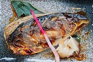 Grilled Teriyaki Saba Grilled Mackerel with Teriyaki Sauce Served with Pricked Ginger photo