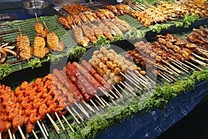 Grilled Thai street food in sticks