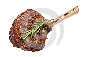 Grilled tomahawk steak beef isolated on white background. photo