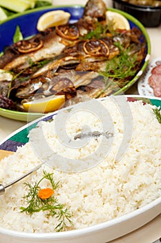 Grilled trout and rice